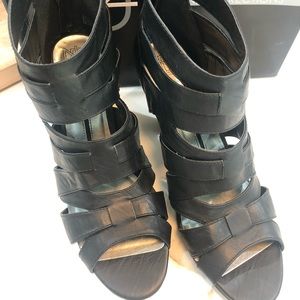 Black Leather Sandals 3 1/2” heel Size 9.5 women’s